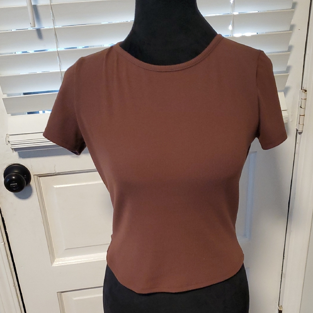 French Pastry Chocolate Brown Short Sleeve Crop